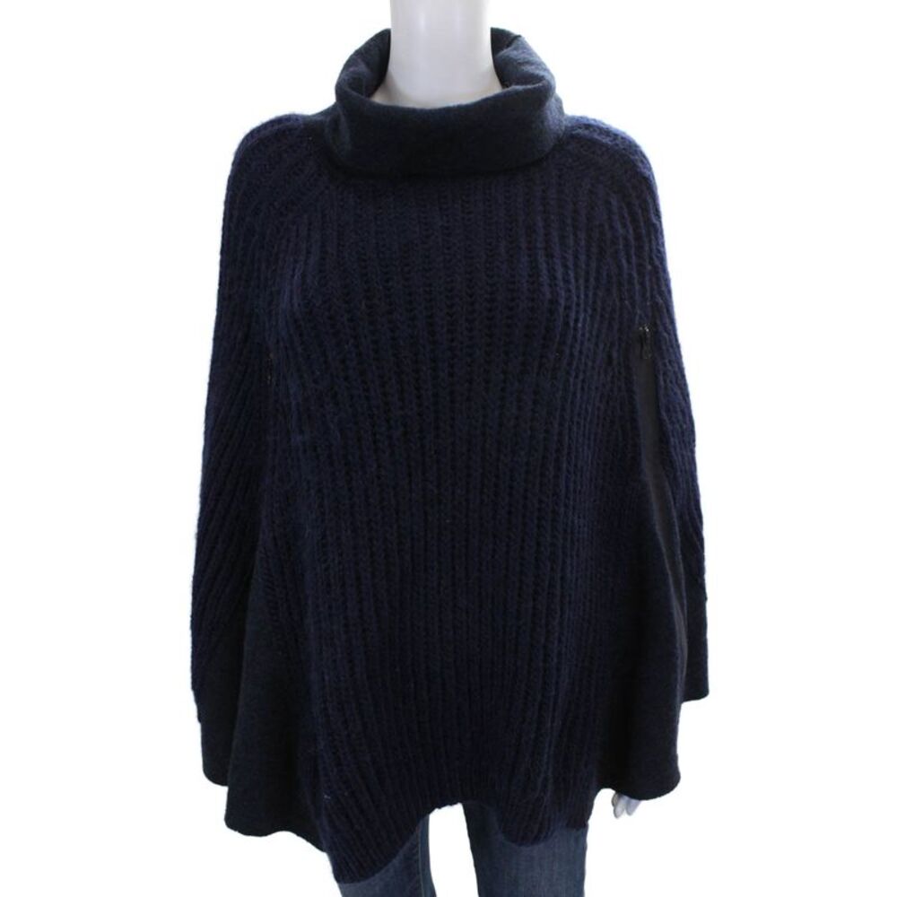 Hache Women Cape Alpaca Turtleneck Sweater Blue Long Sleeve Size 42